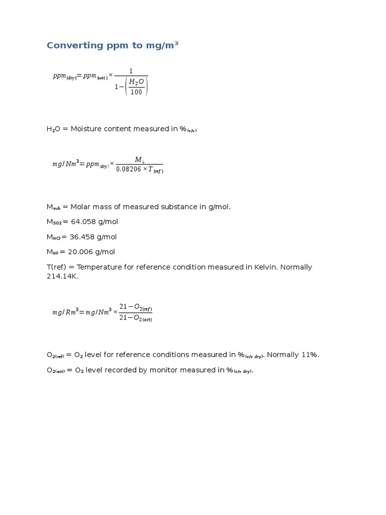 conversion ppm mg/m3