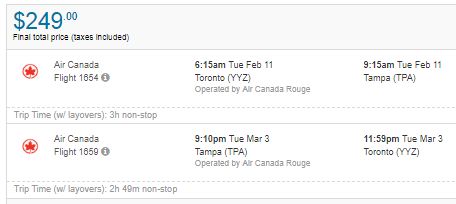 flights to tampa from toronto