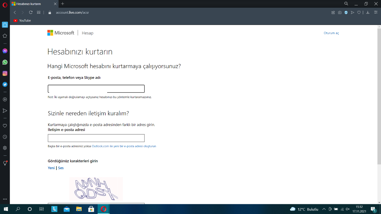 hotmail güvenlik sorumu unuttum