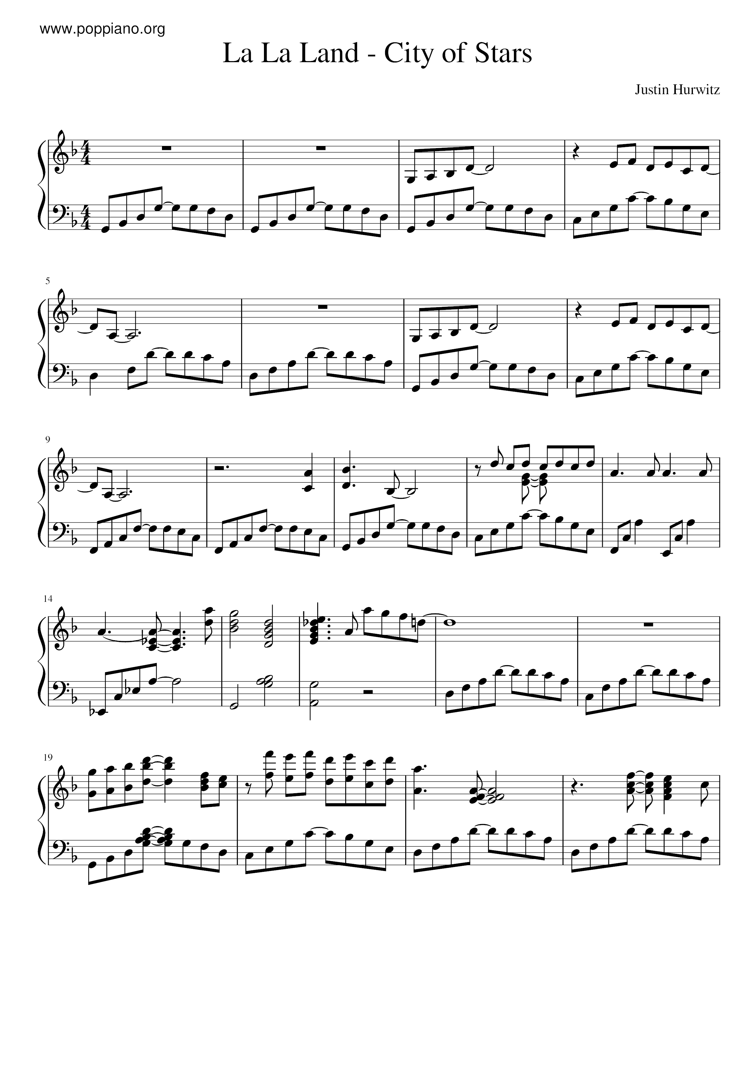 city of stars la la land piano sheet