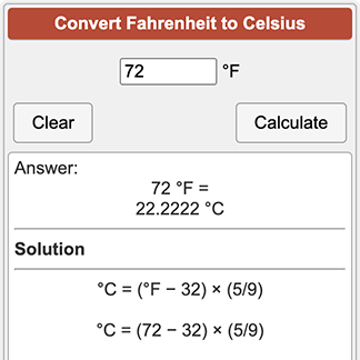 72 degrees farenheit to celcius