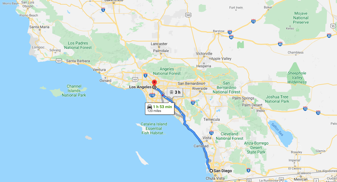 distance from la to san diego