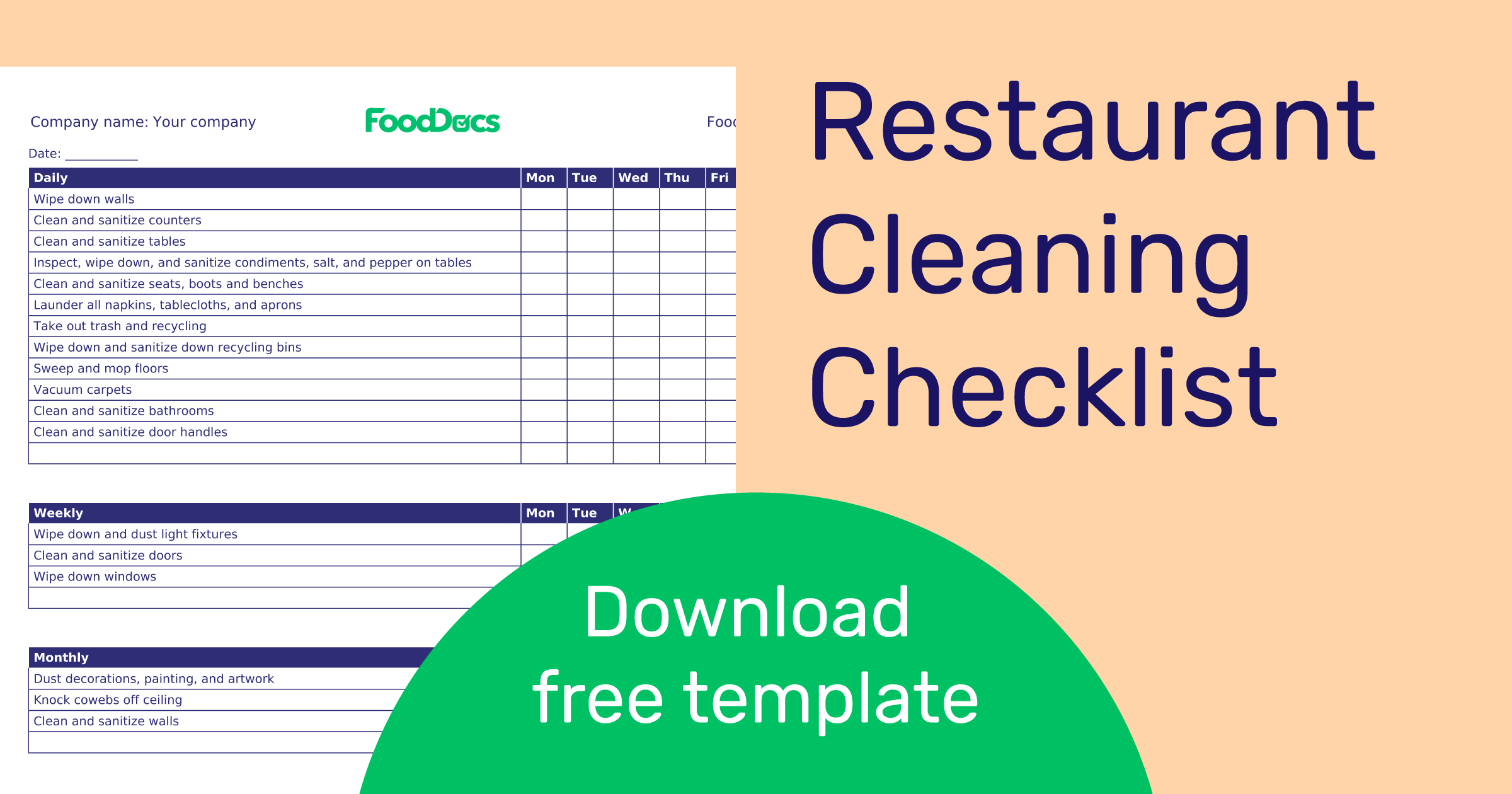 kitchen cleaning checklist excel