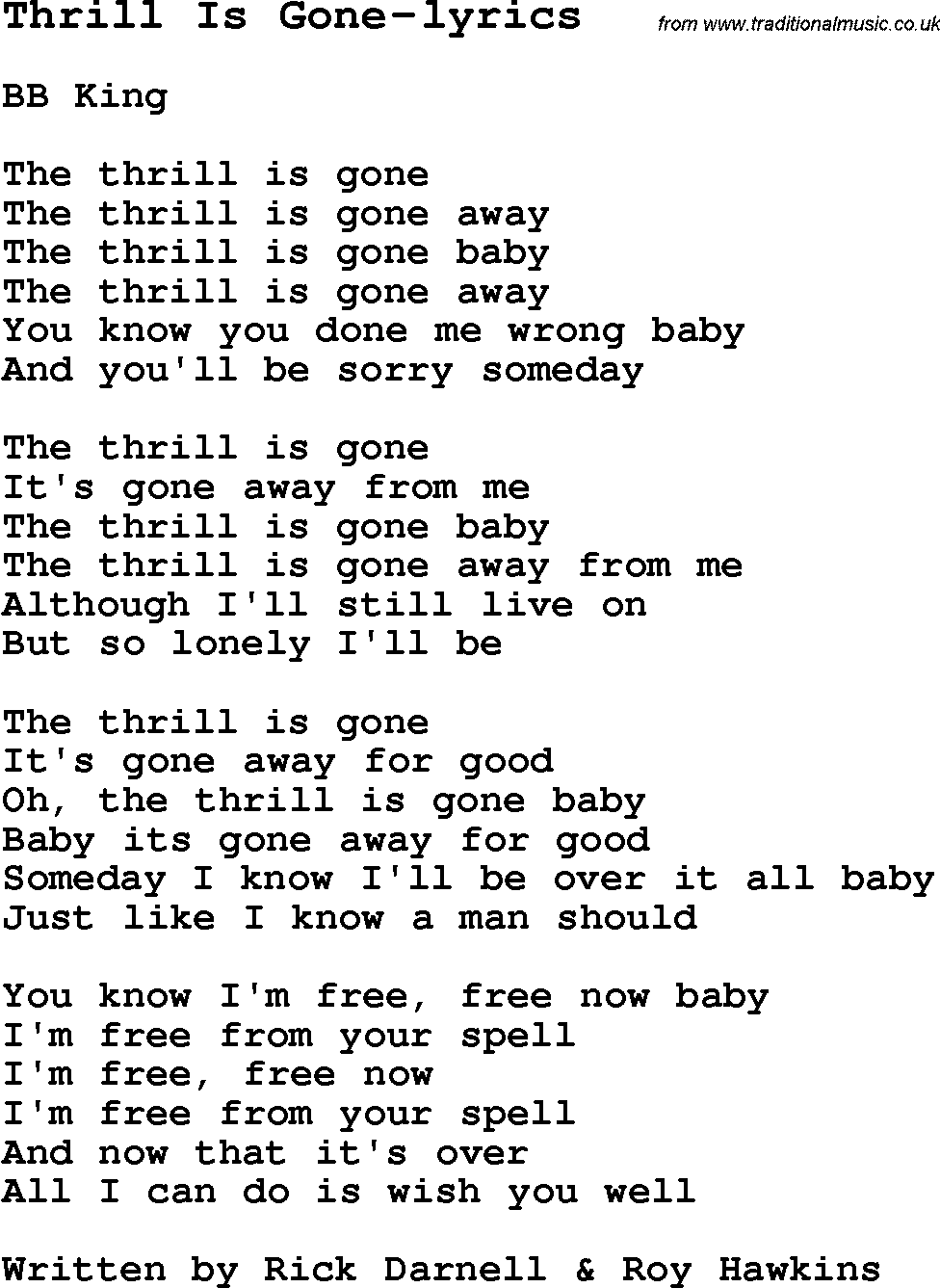 thrill is gone lyrics