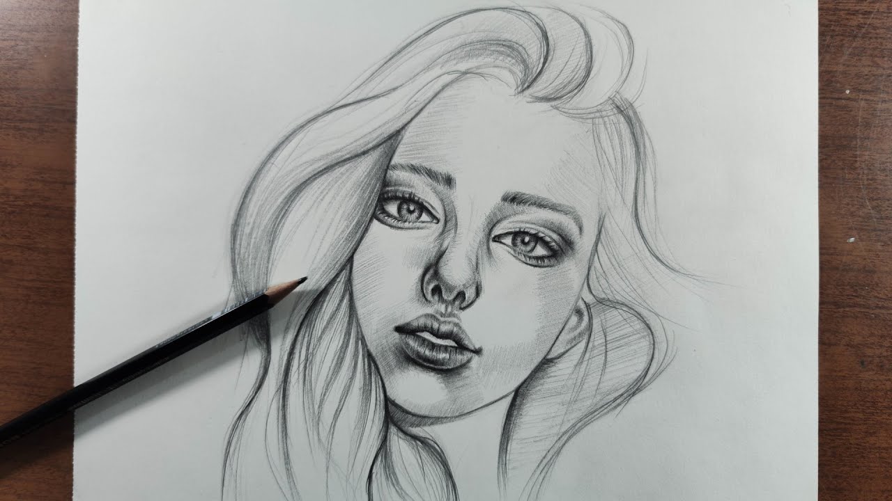 mujer dibujo a lápiz fácil