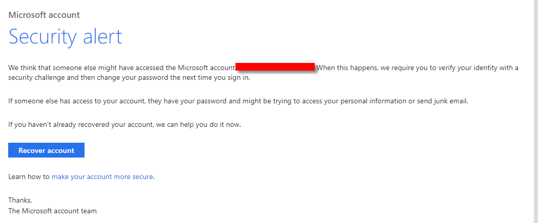 microsoft security alert email