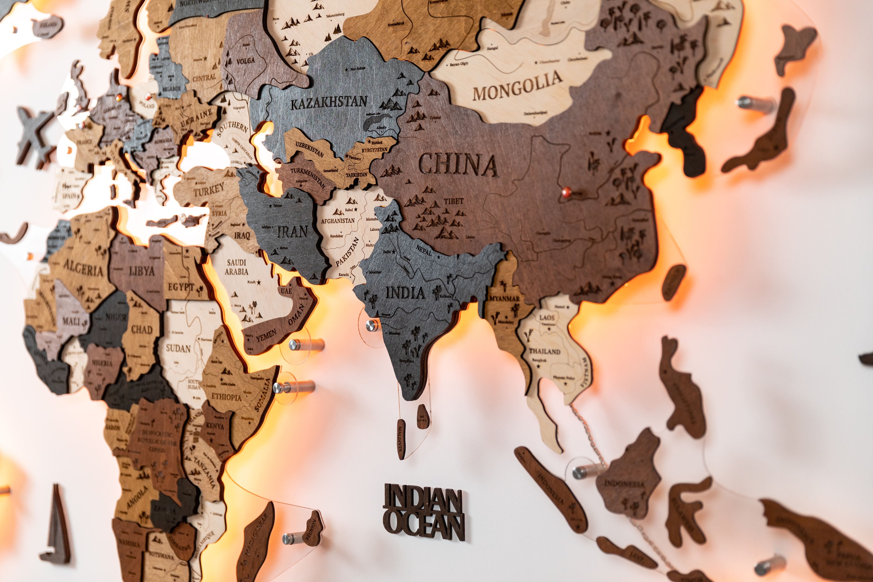 wooden wall art world map