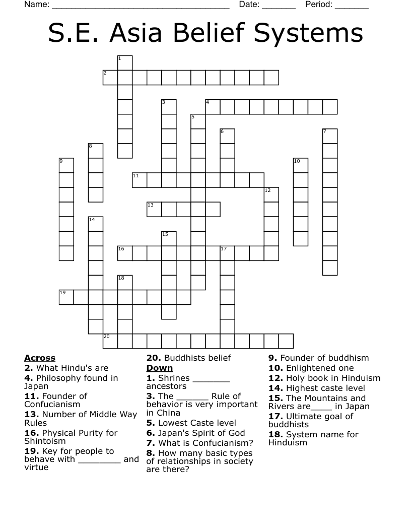 belief system crossword clue