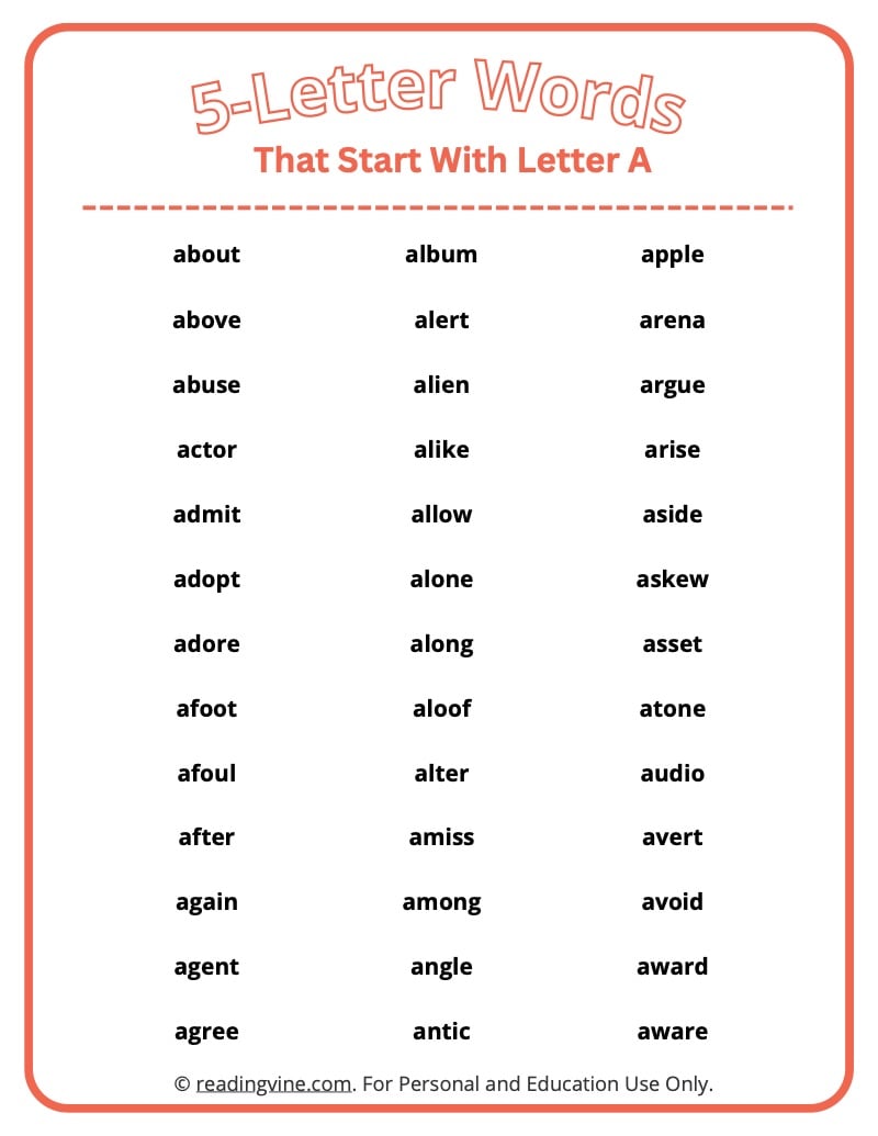 five letter word start with a