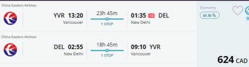 delhi to vancouver ticket price