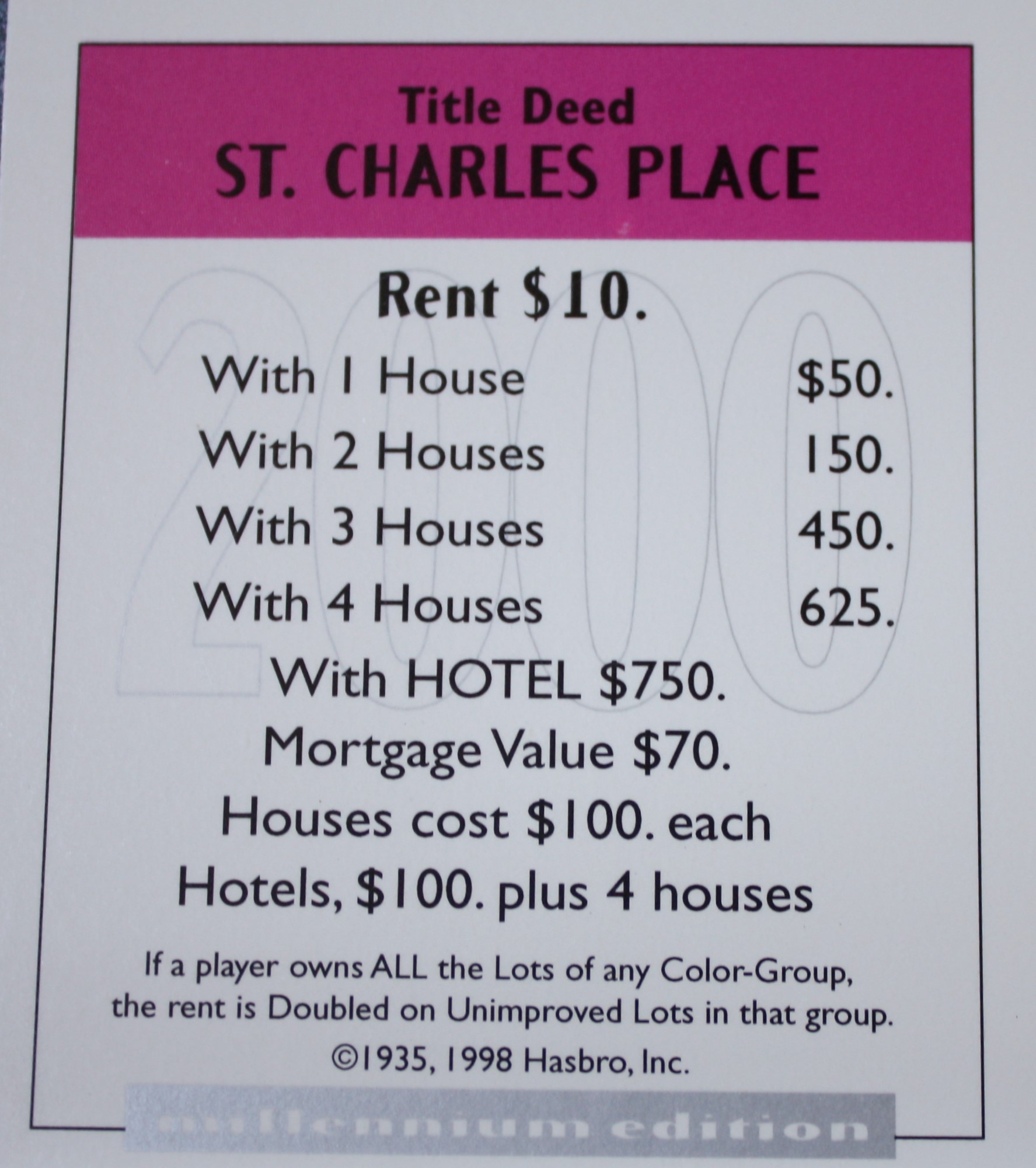 st charles place monopoly card