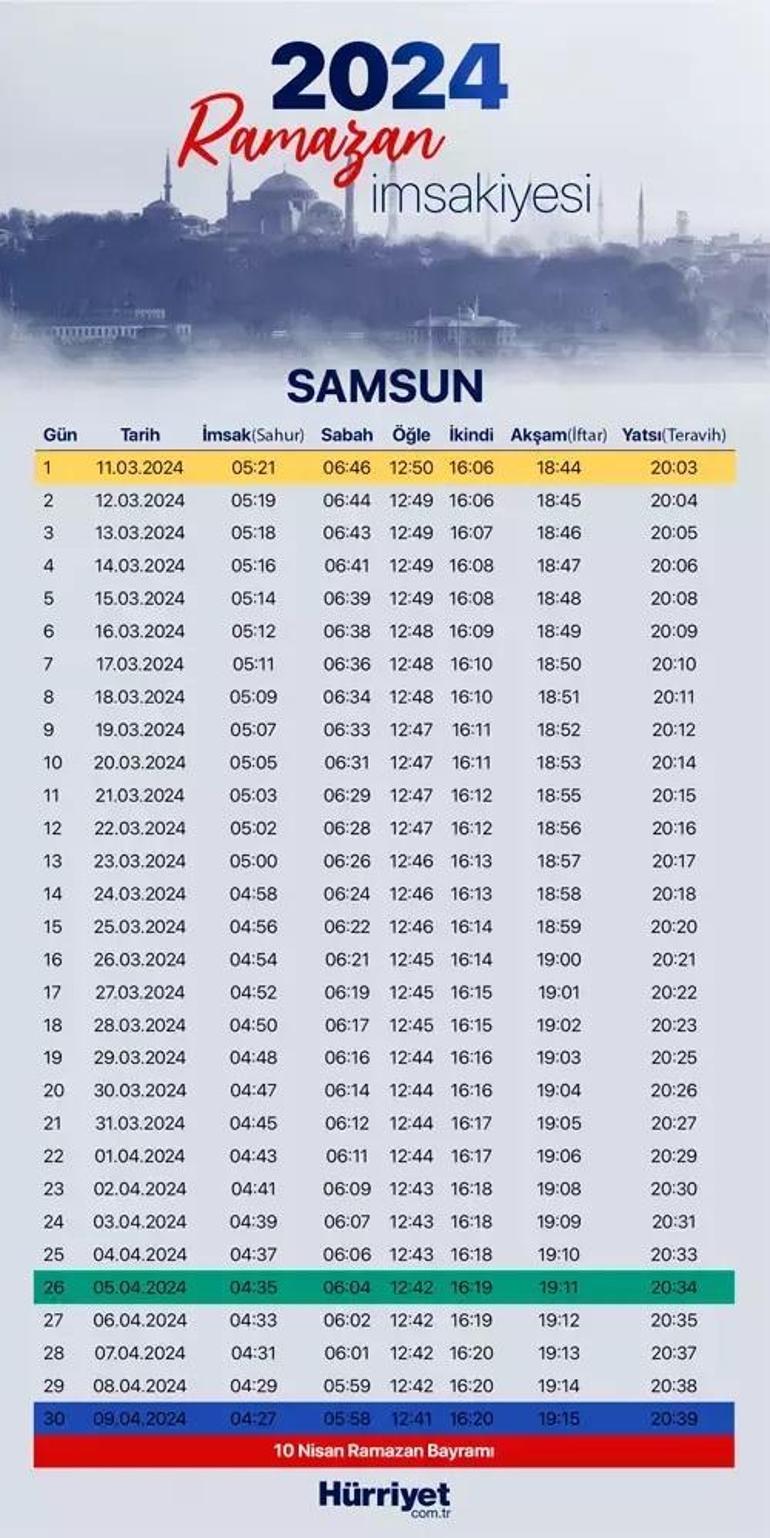 samsun akşam ezanı