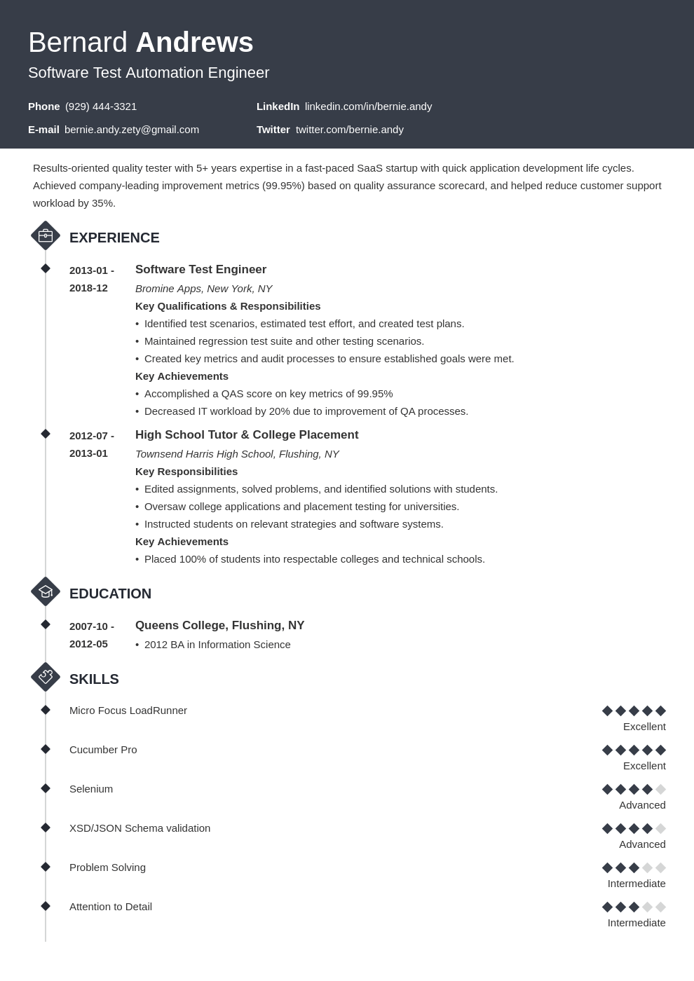 quality assurance resume sample