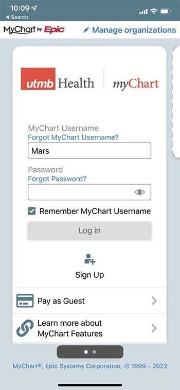 utmb mychart login page