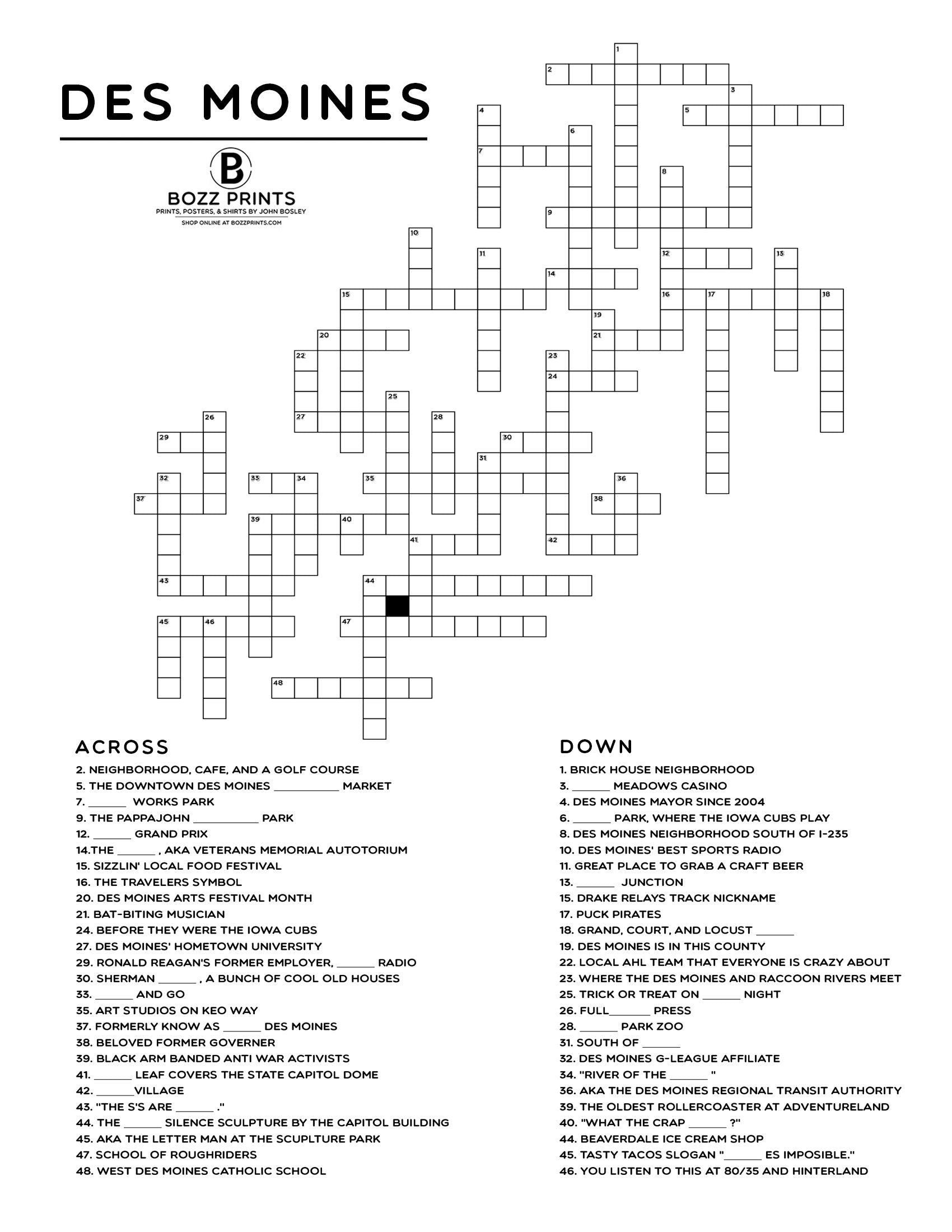 moines iowa crossword