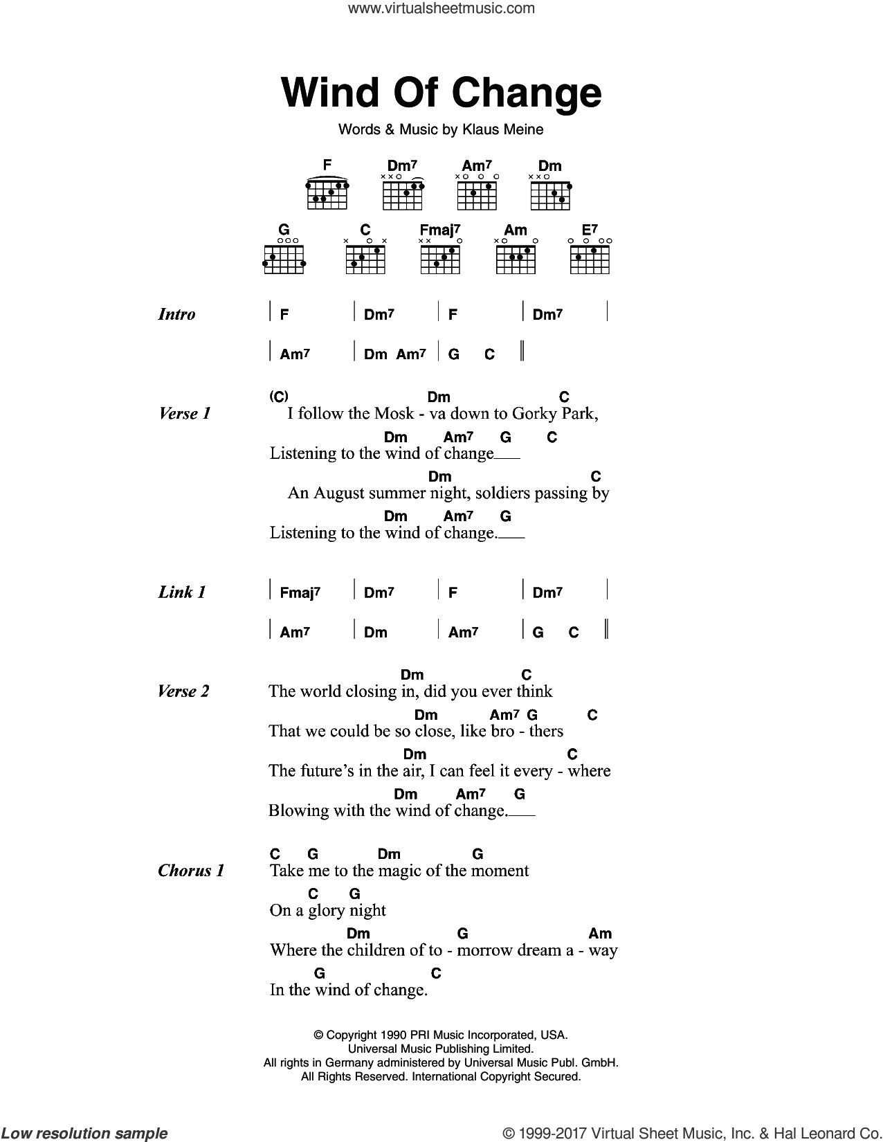 scorpions wind of change chords