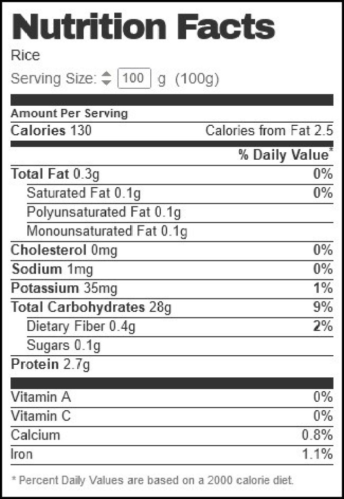 basmati rice nutrition facts 100g uncooked