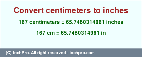 167 cm to inches