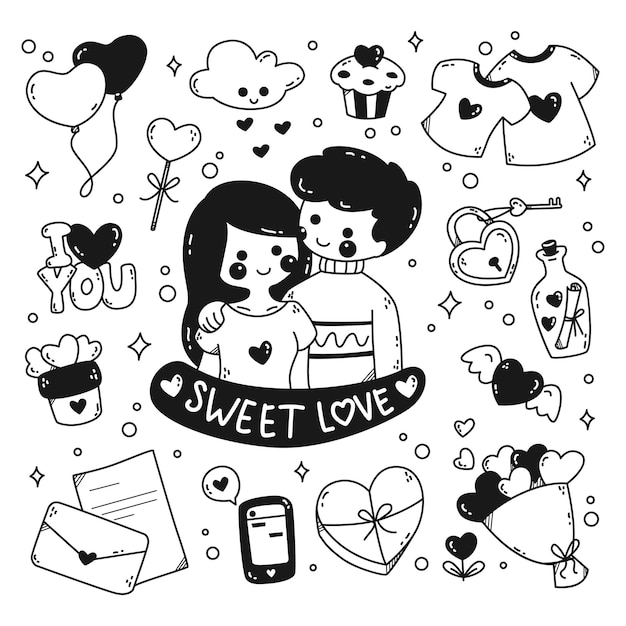 doodle art couple love