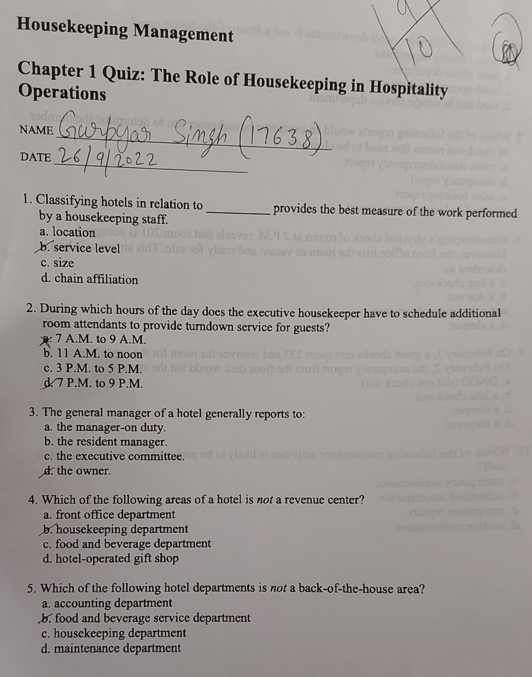 housekeeping quiz questions and answers