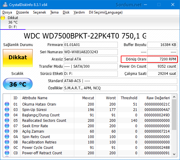 hdd de rpm nedir