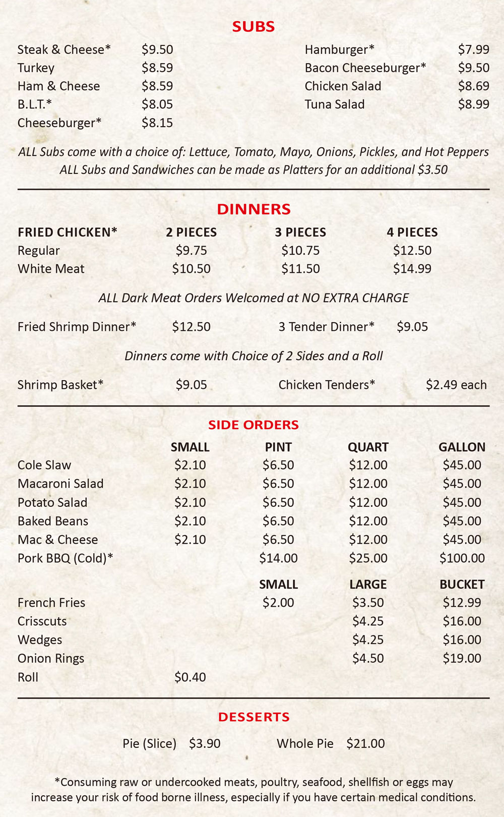 red rooster menu damascus