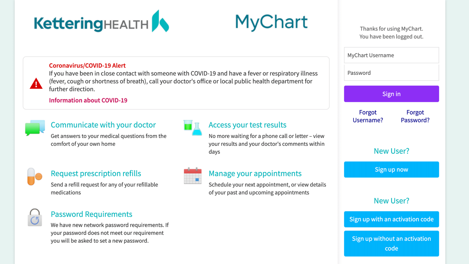 mychart kettering health network login