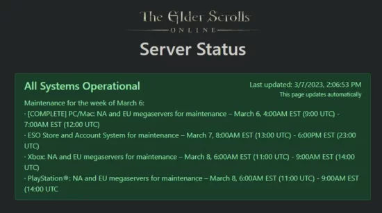 eso maintenance how long