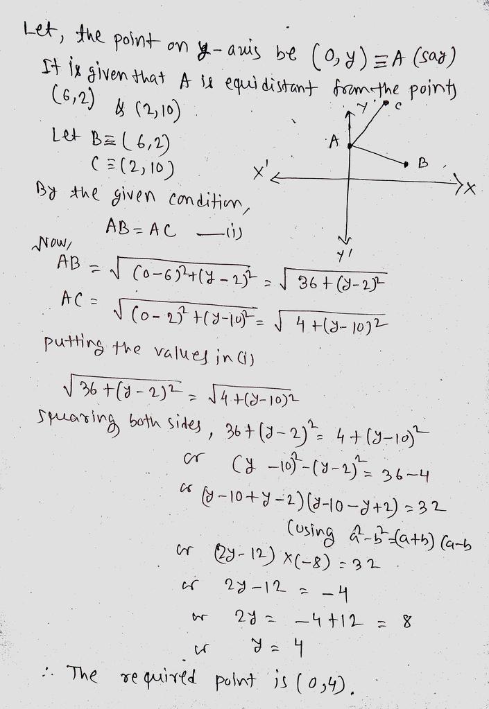 find the point on y axis which is equidistant from