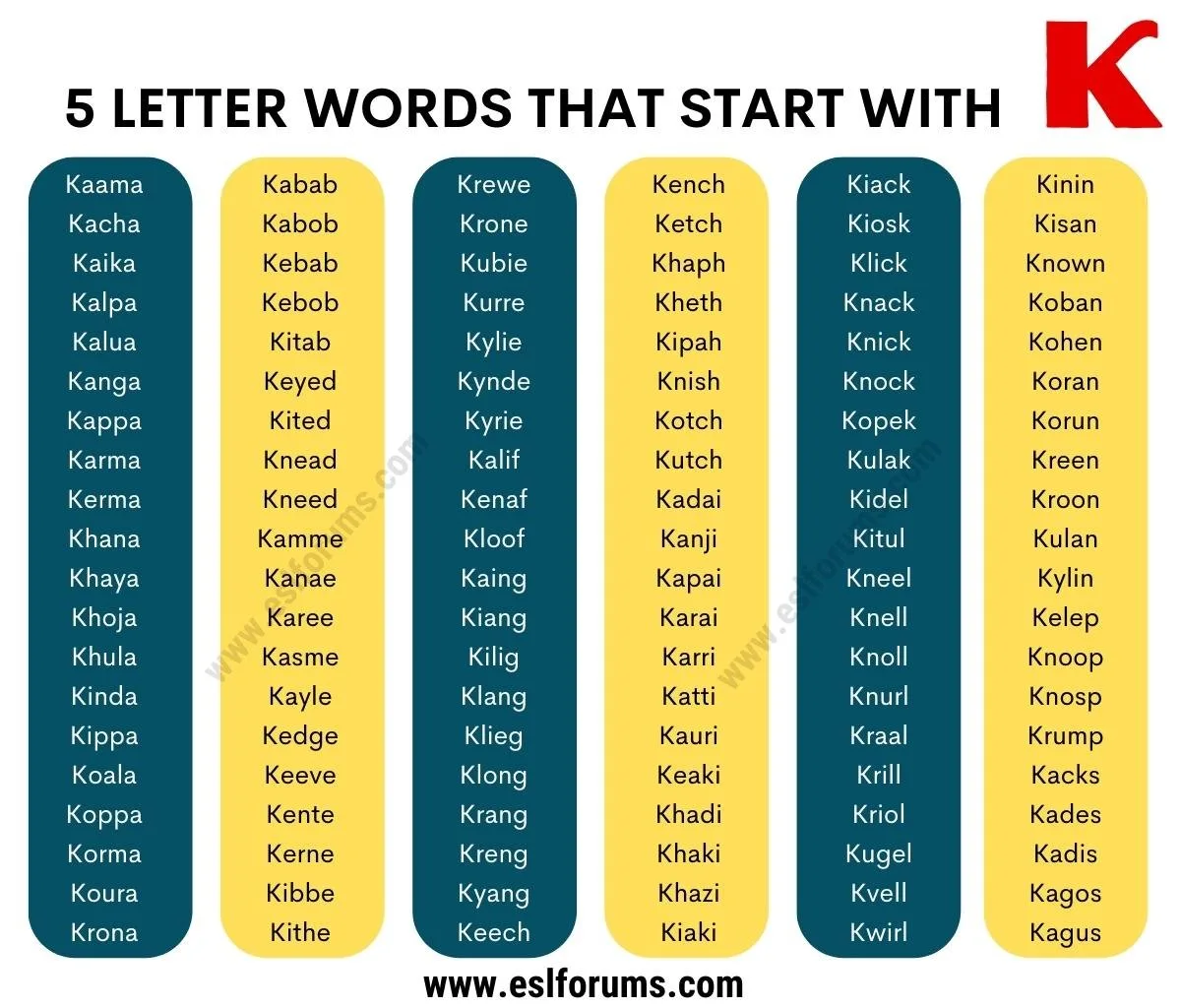 5 letter words with s and k