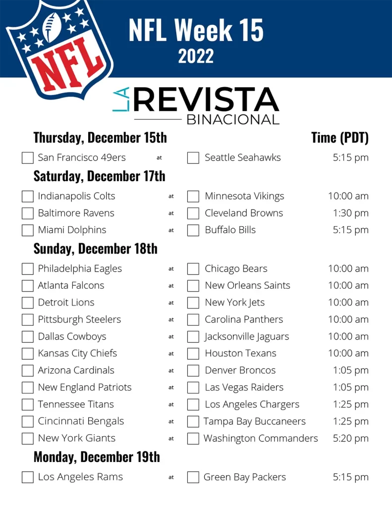 nfl week 15 printable schedule