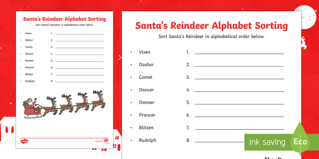 santas reindeer names alphabetical order