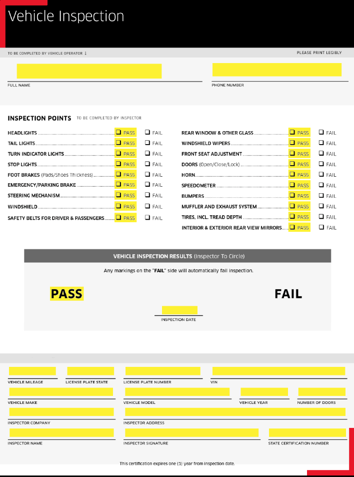 uber car inspection cost