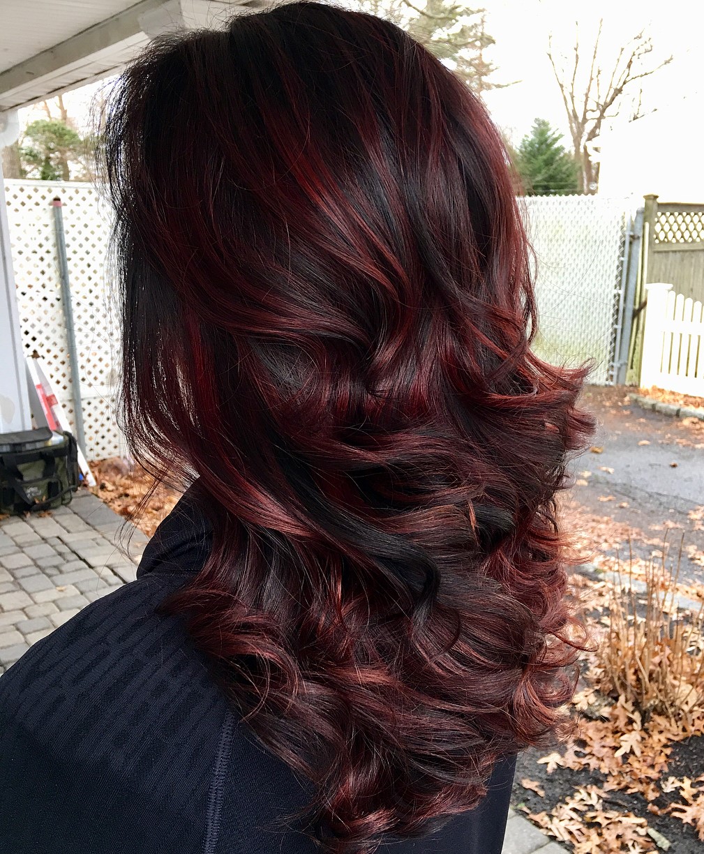 dark hair with burgundy