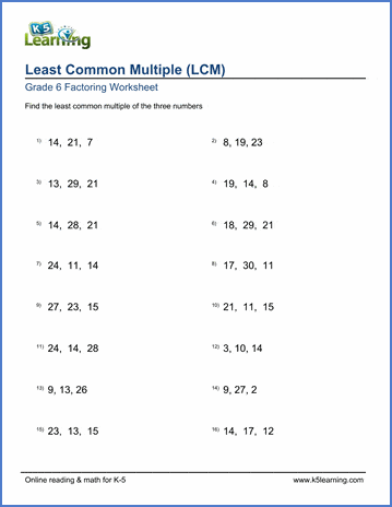 lowest common factor worksheet