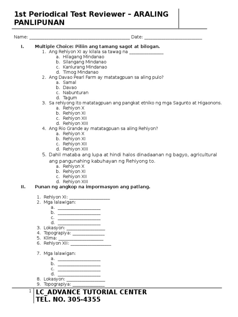 araling panlipunan multiple choice questions