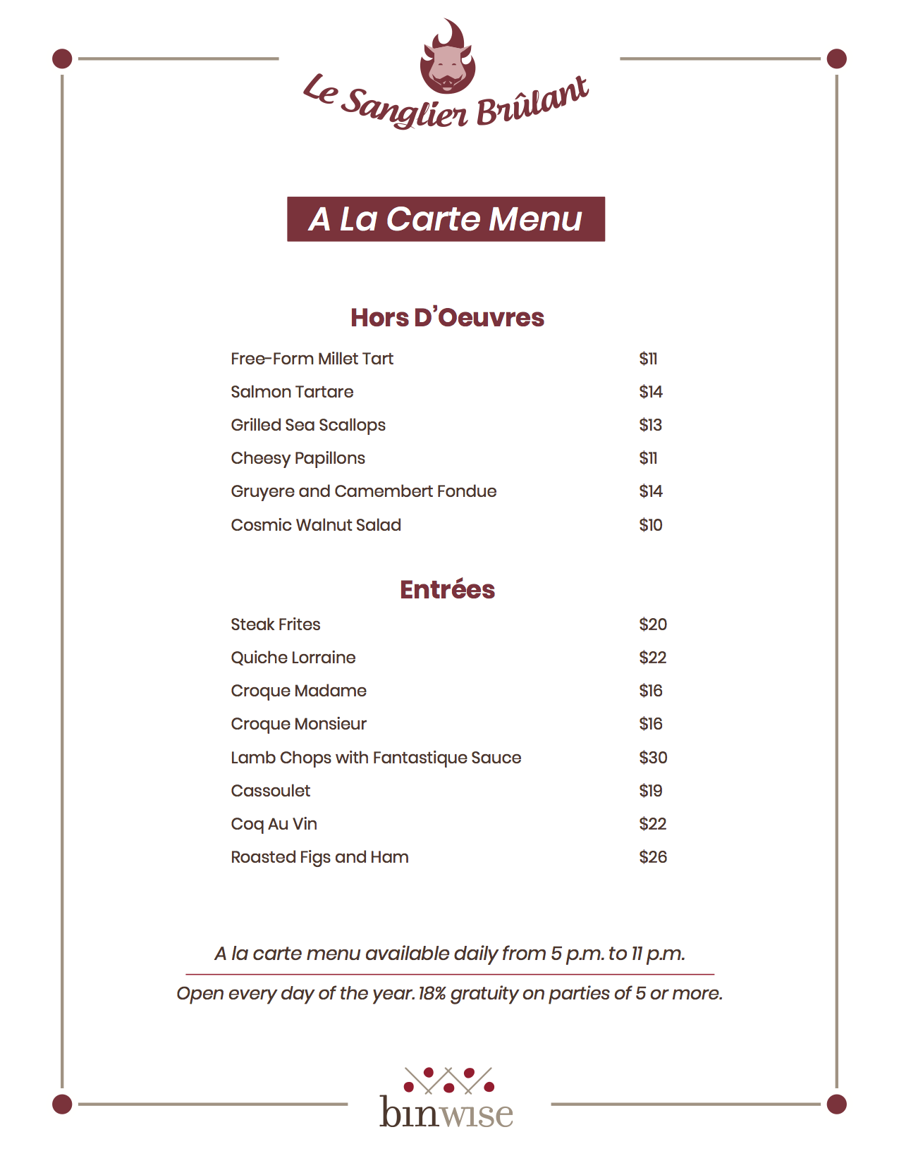 a la carte menu example in philippines