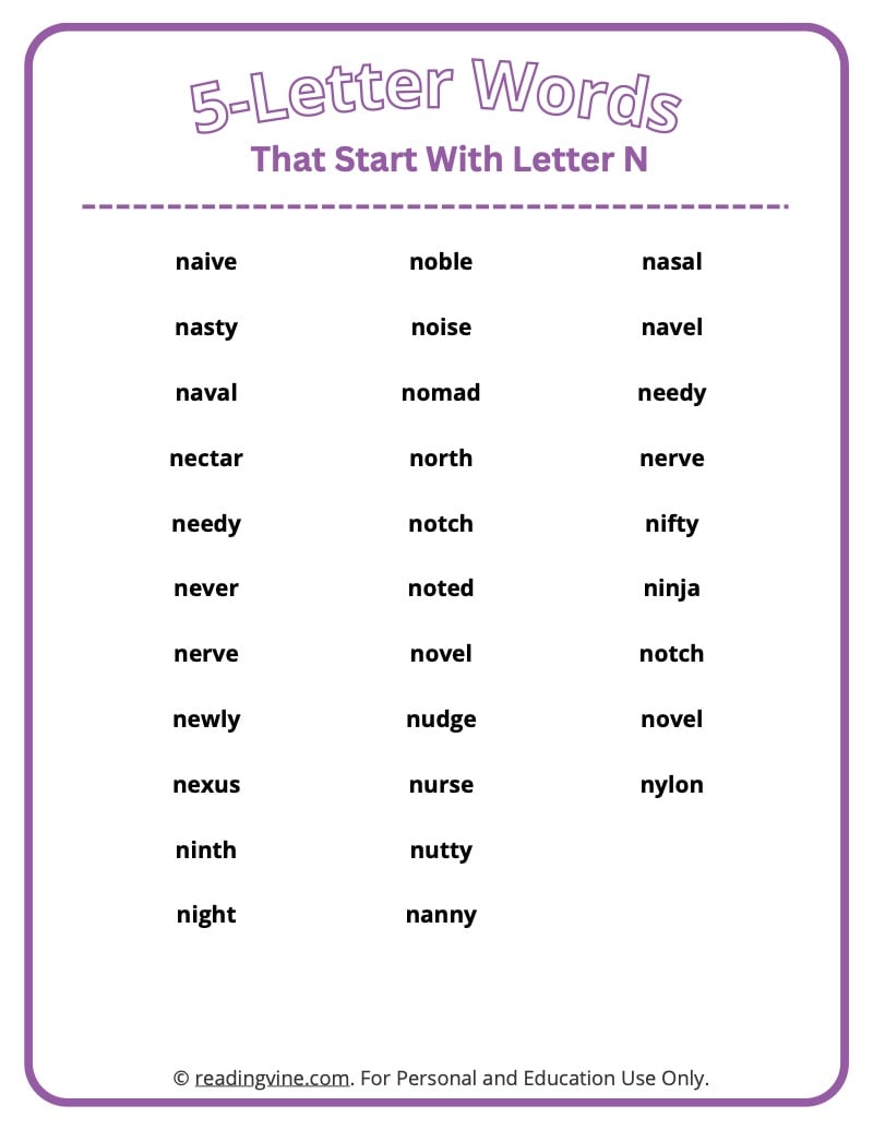 five letter words that start with na