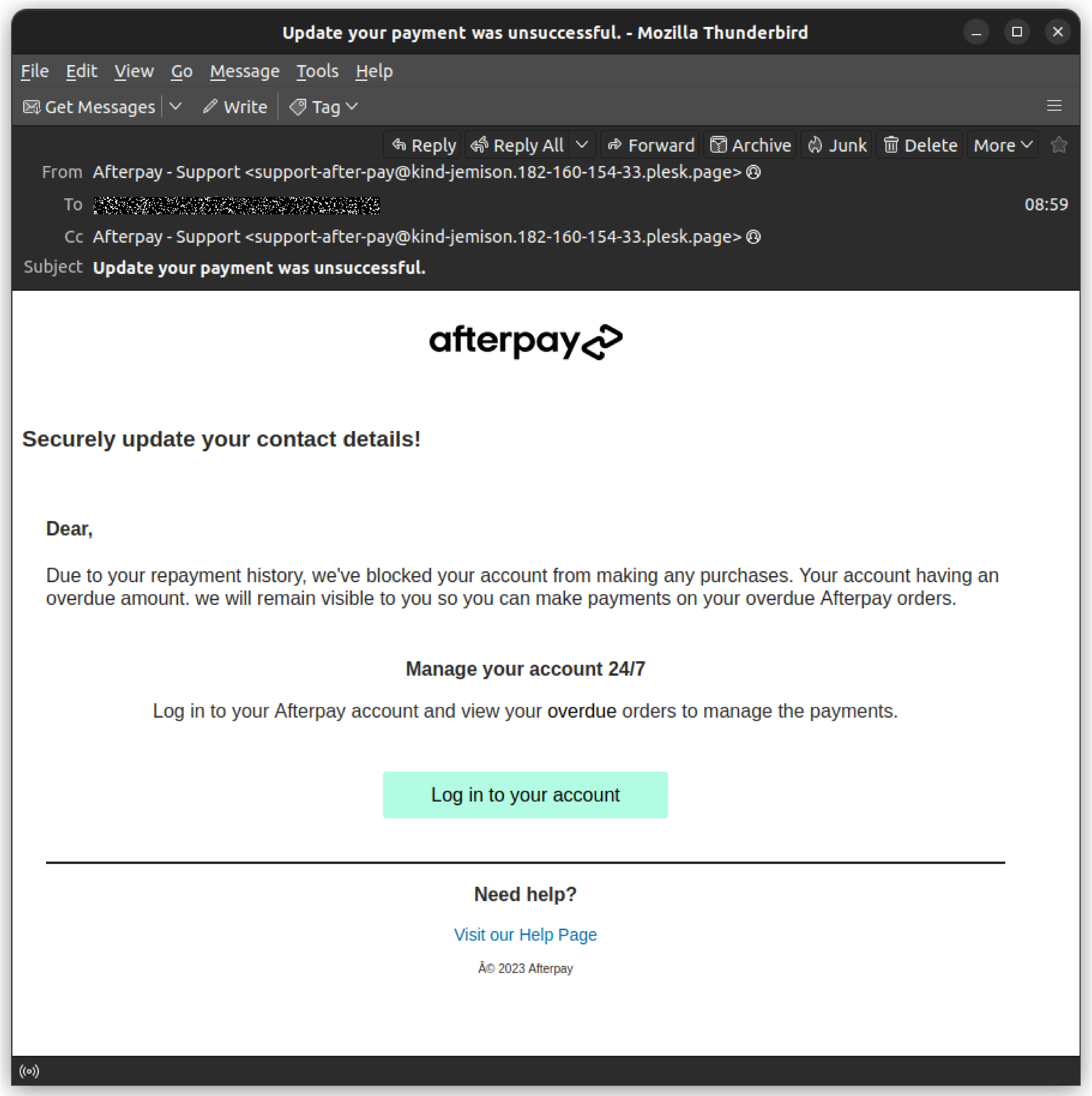 afterpay account blocked from making purchases