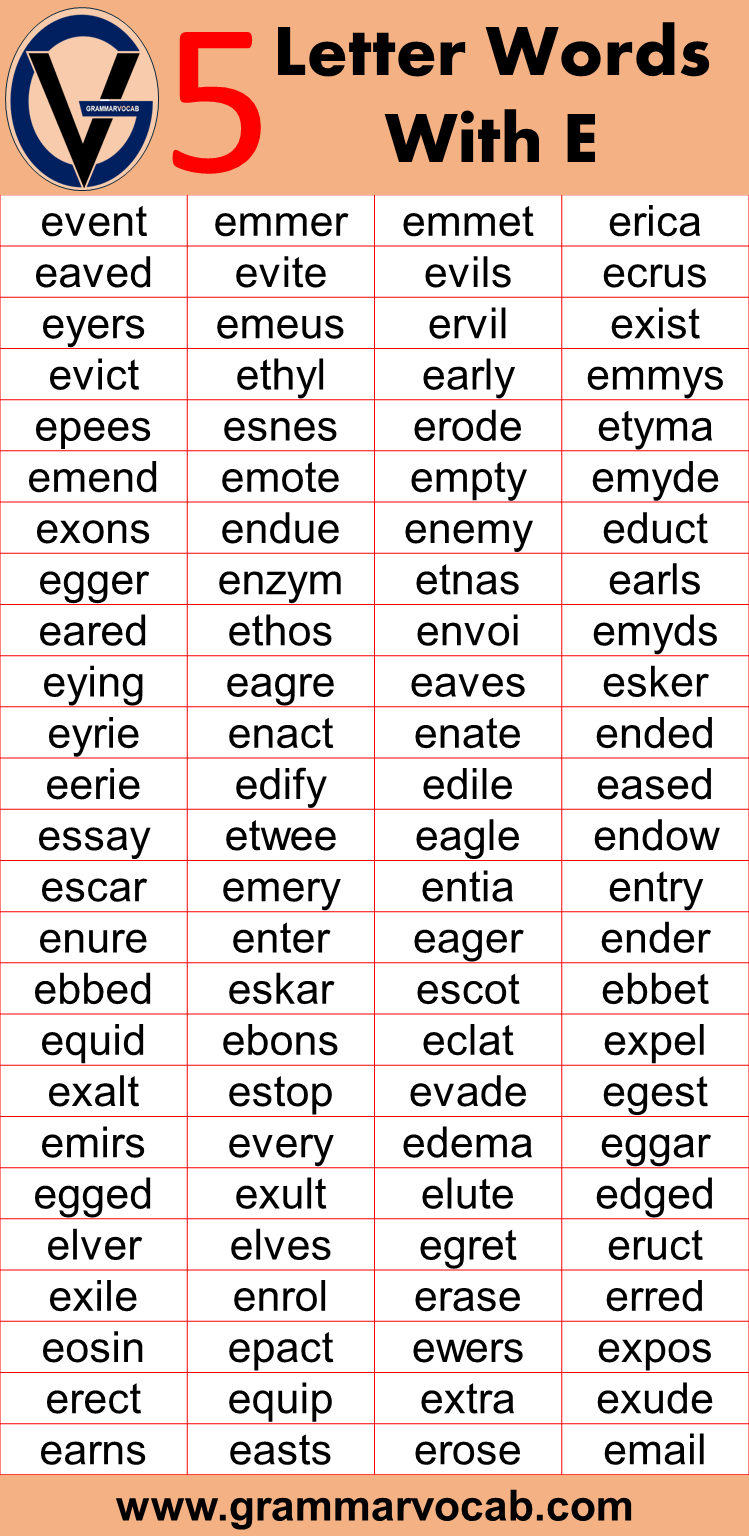 five letter word starting with e