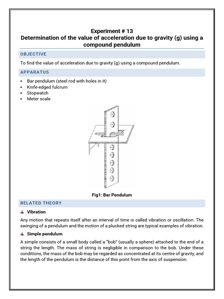 compound pendulum experiment lab report