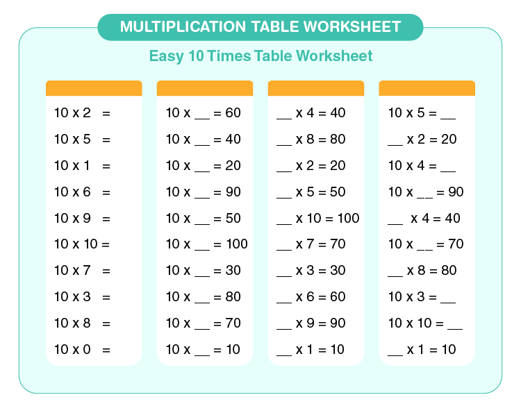 times tables printable sheets