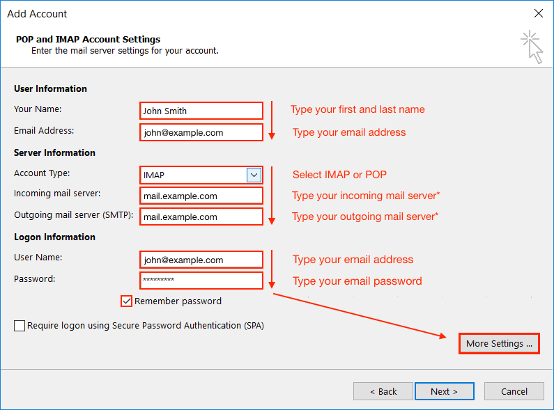 bluehost imap settings for outlook