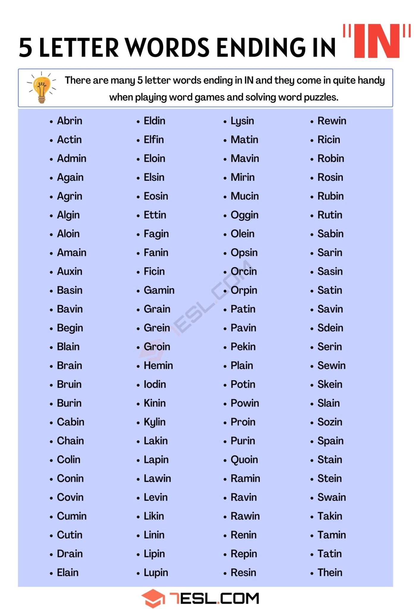 5 letter words ending in a