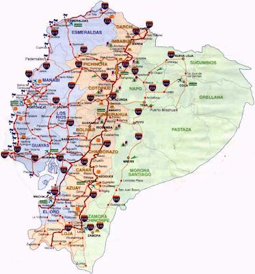 mapa vial del ecuador con distancias en kilometros