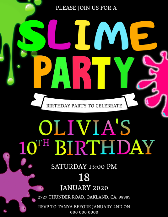 slime birthday party invitations