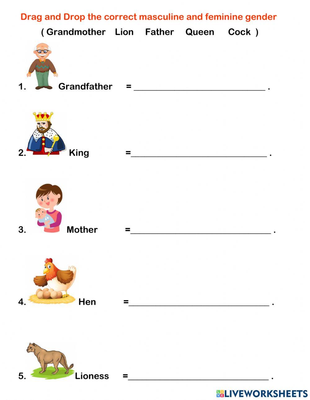 masculine and feminine gender worksheets for grade 1 pdf