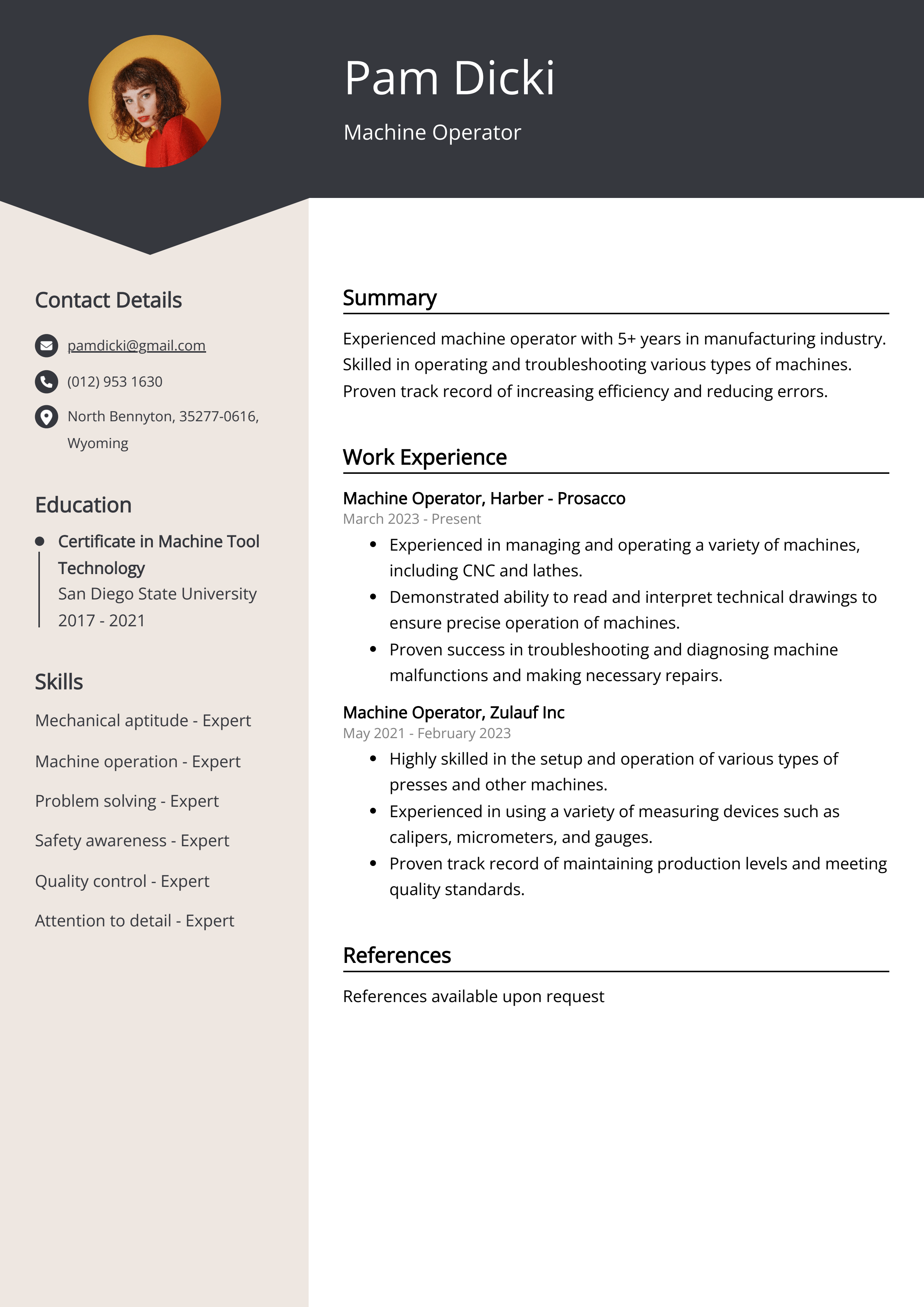 cnc operator resume