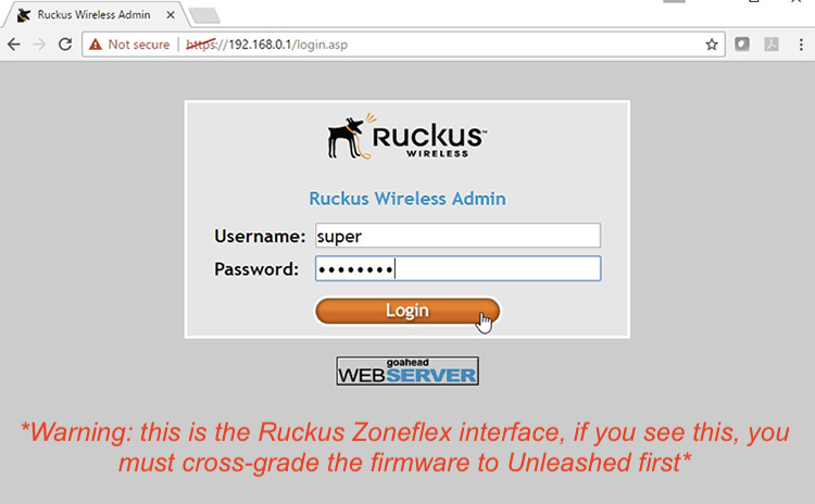 ruckus wireless default login