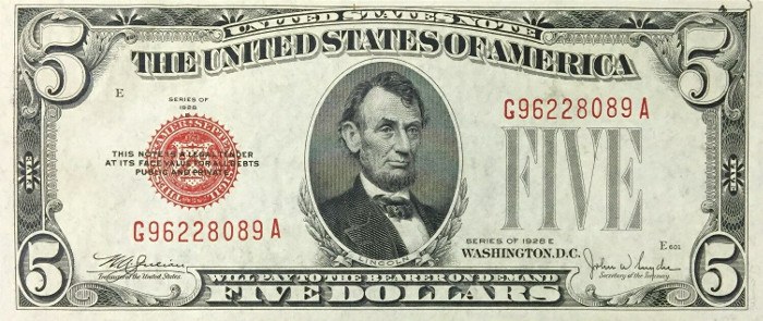 red five dollar bill